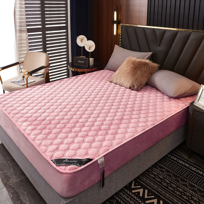 Solid Color Quilted Mattress Cover King Queen Anti-Mite Mattress Protector
