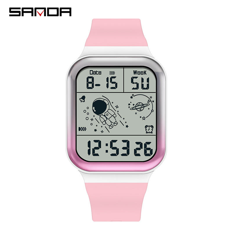 Sanda 6052 Sports Chronograph Watch Relojes Waterproof Luminous Red LED Digital Watch