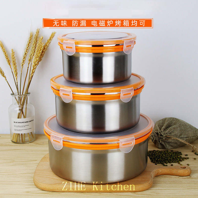 Thickening 304 Stainless Steel Crisper Seal Round Soup Bowl Bento Instant Noodle Bowl