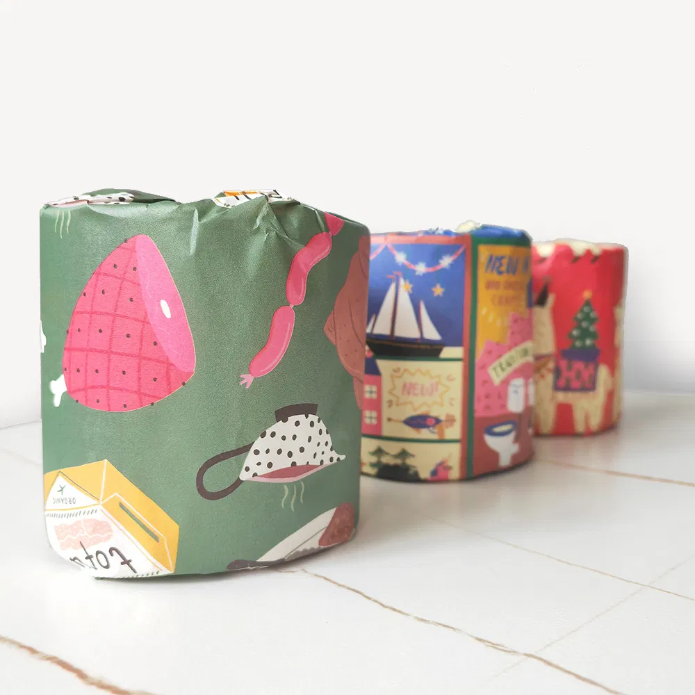 Bamboo Pulp with Pattern Customized Logo 24/48rolls Per Carton Plastic Free Paper