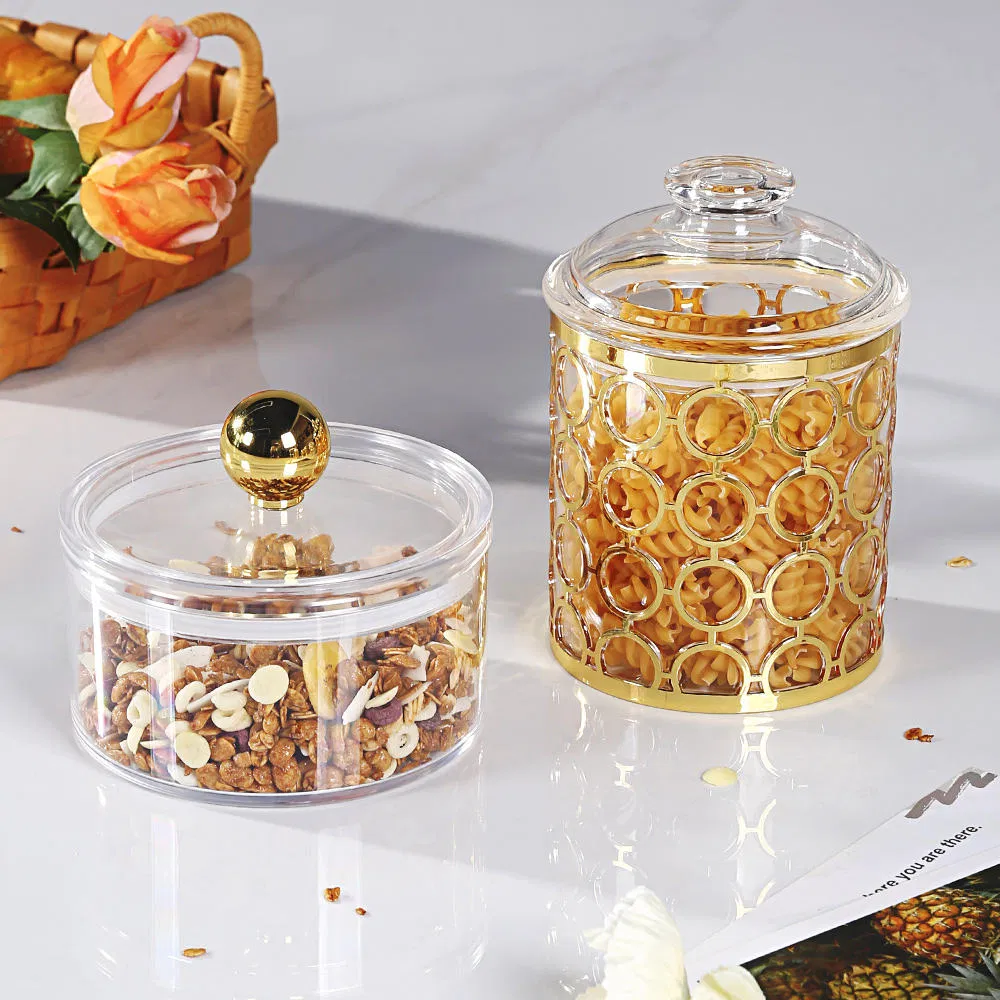 Large 1200ml Gold-Rimmed Plastic Food Storage Jars for Dry Food