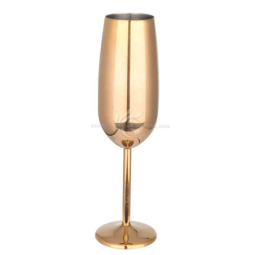 Wedding Parties Stainless Steel Rose Gold Copper Champagne Flutes Glass Set 270ml Unbreakable Metal Champagne Wine Glasses