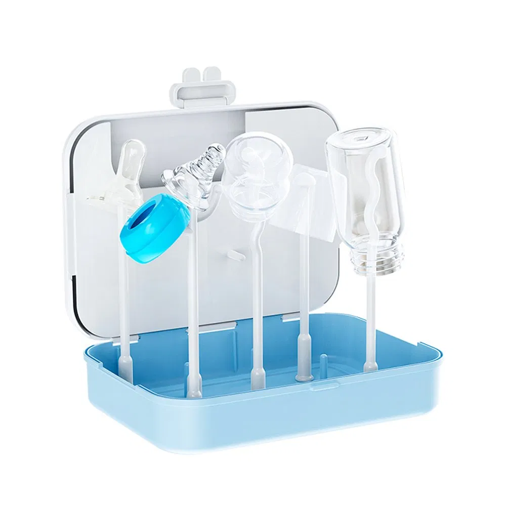 Hot Selling Portable Multi-Functional Baby Milk Bottle Cleaning Brush and Drain Rack Set Baby Bottle Drying Rack