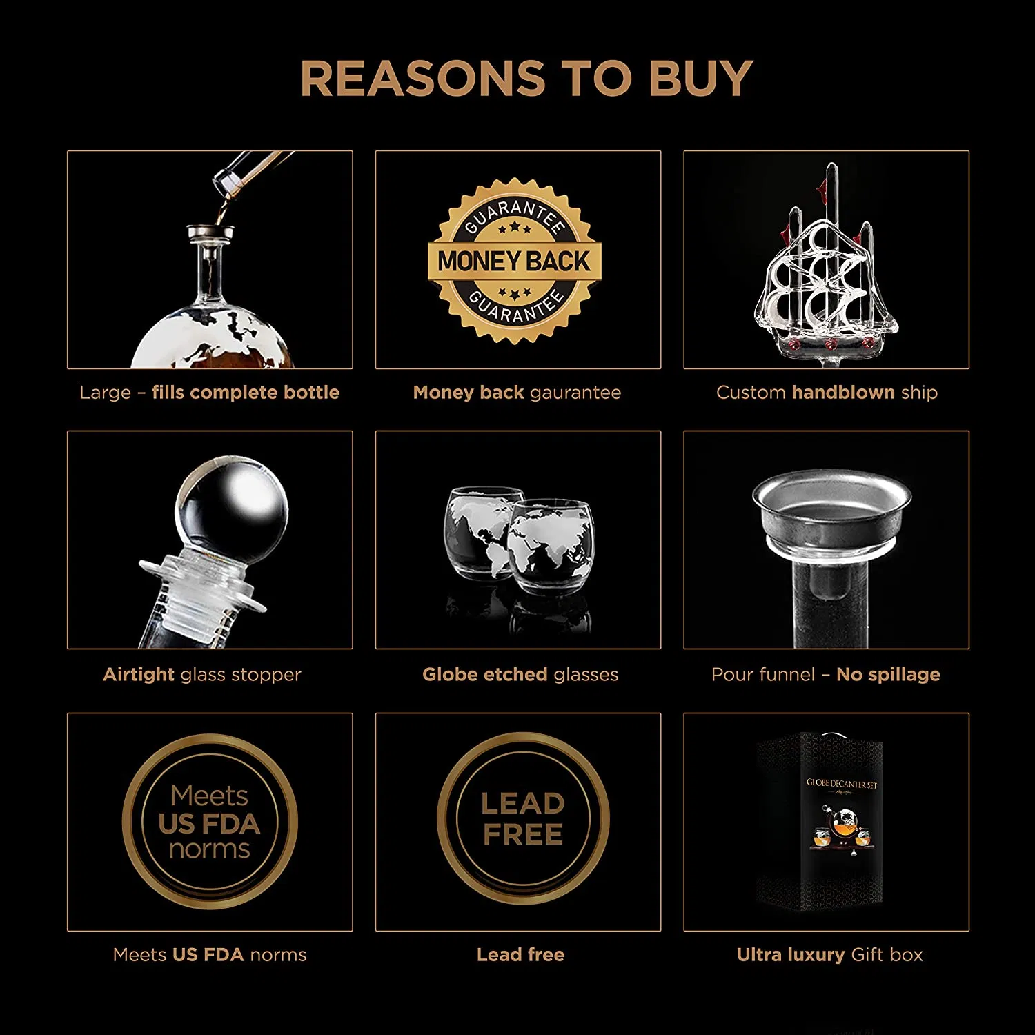 Whiskey Decanter Globe Set Globe Whiskey Glasses Free Chilling Whisky Stones for Liquor Whiskey Brandy Bourbon Vodka 850ml Decanter