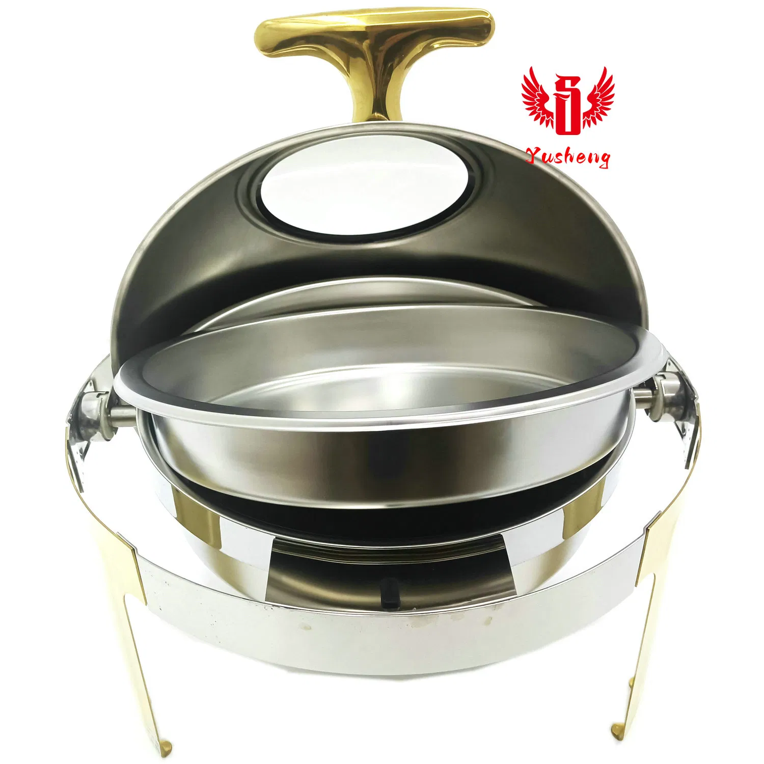 Stainless Steel Round Buffet Dish Chafing Dish Golden Feet Hotel Equipment Cookware