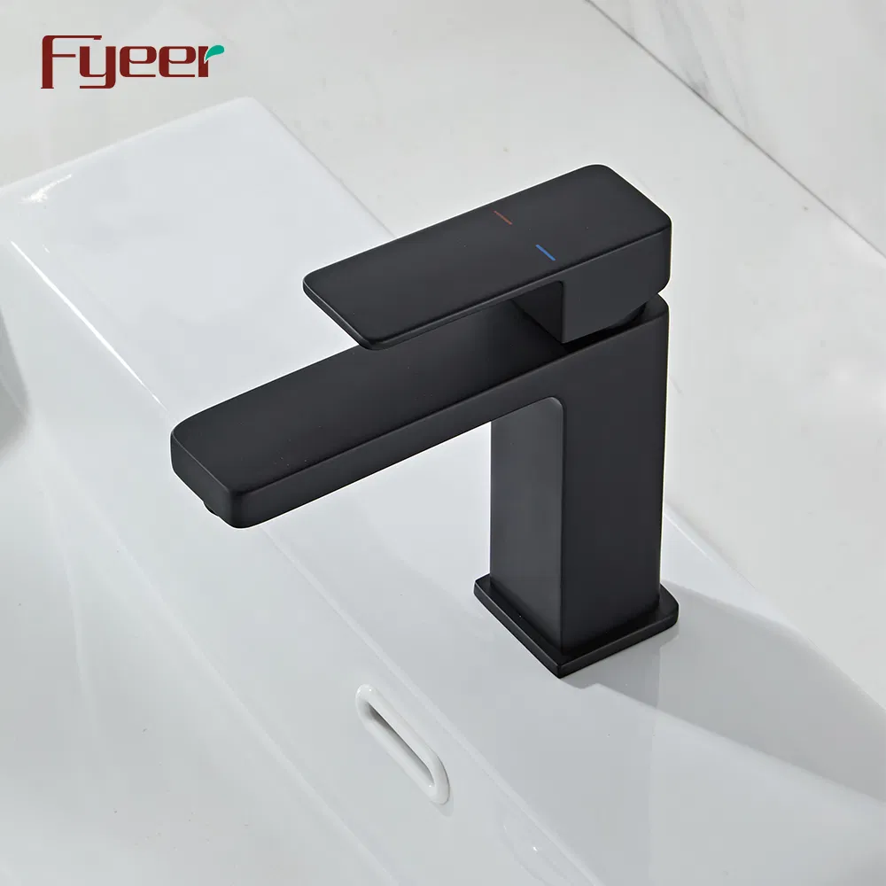 Fyeer Factory Price Matte Black Square Body Solid Brass Bathroom Basin Faucet