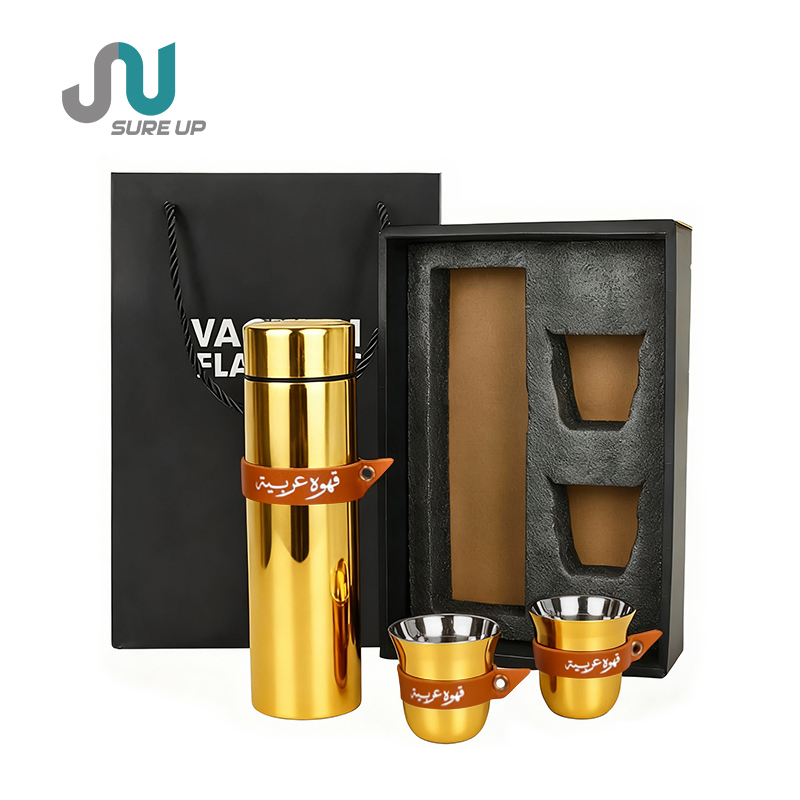 Sure up 500ml Stainless Steel Vacuum Thermos Gift Set with 2 Glass Cups-24+ Hours Thermal Insulation Portable Business Gift