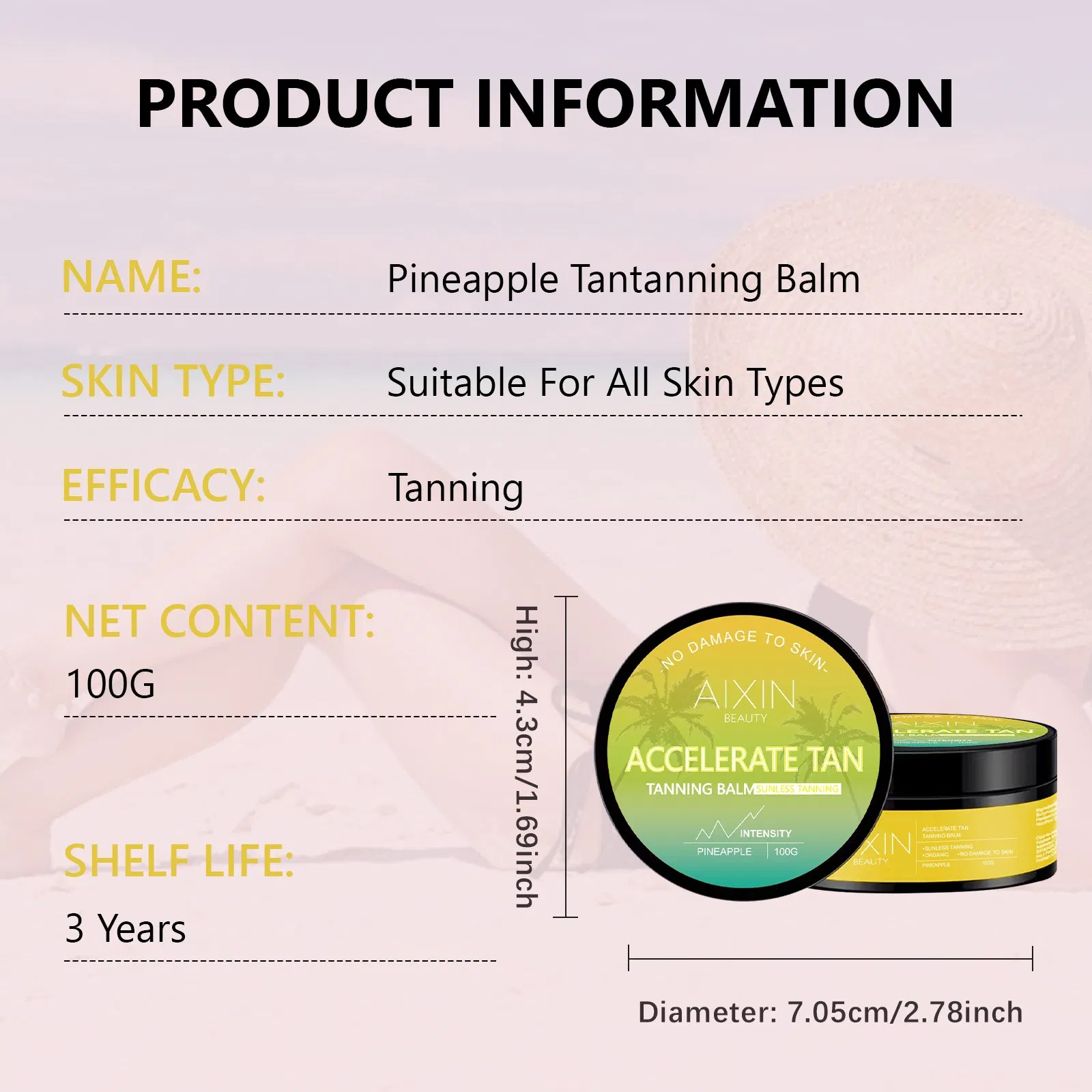 Beauty Skin Care Product Accelerate Tan Dark Sunbed Pineapple Tanning Cream Cosmetics