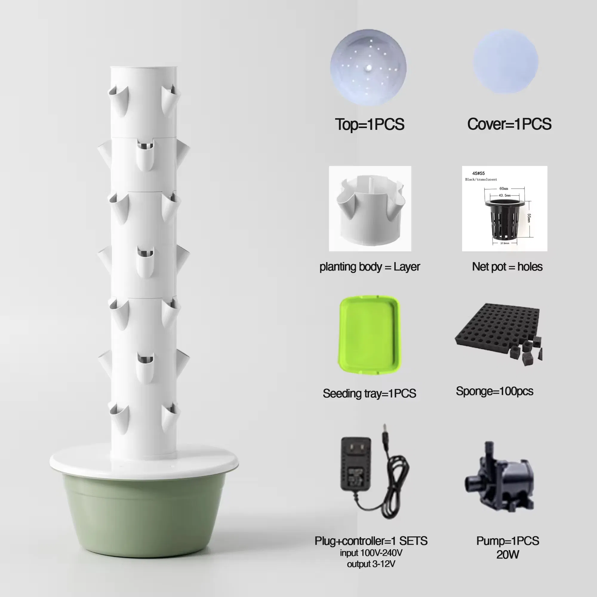 Вертикальная гидропонная башня с LED-подсветкой для дома