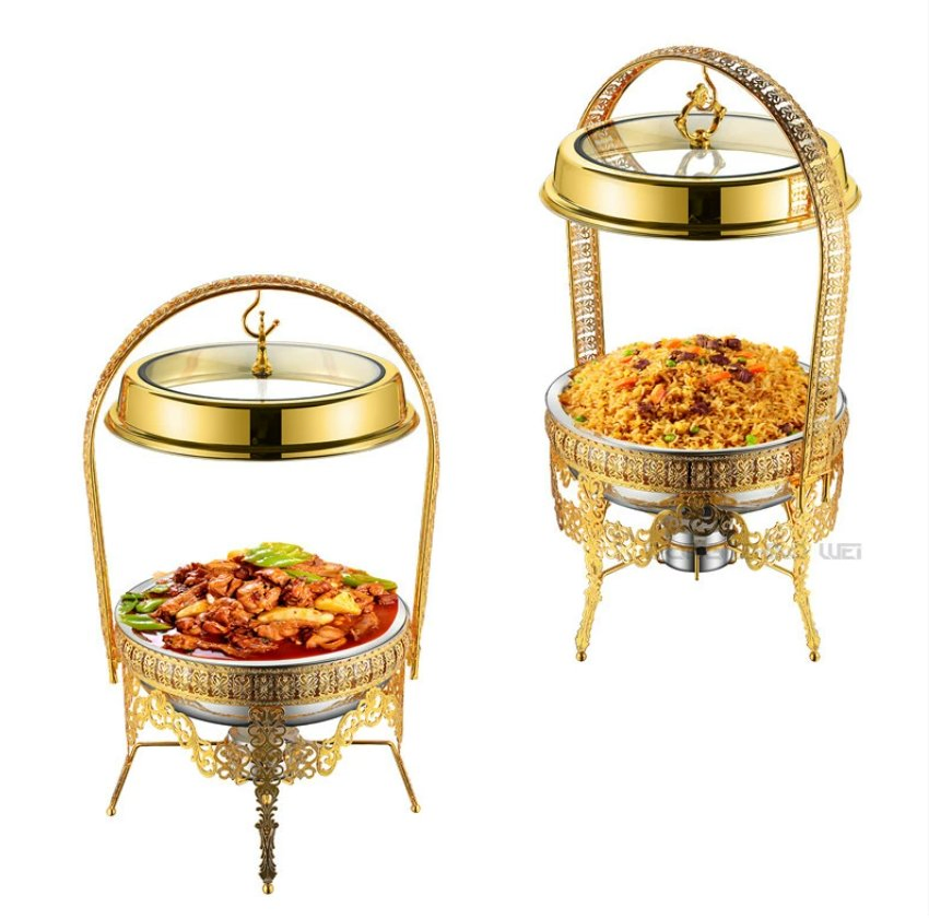 8L Stainless Steel Gold Hotel Restaurant Food Large Capacity Hot Pot Catering Buffet