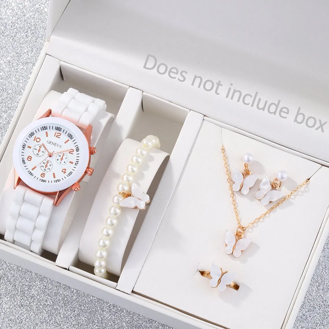 White Women's Minimalist and Versatile Watch Set Butterfly-Decorated Jewelry