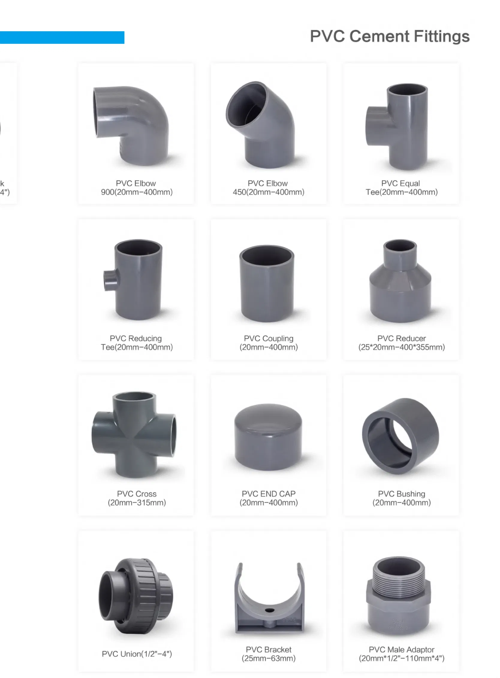 DIN Standard Pipe Fittings Plastic PVC Pipe Fitting Equal Cross 315mm