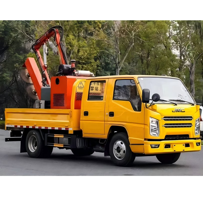 Highway Maintenance Folding Arm Boom Green Hedge Trimmer Truck Trimming Hedges Shrubs Greenery Forestry Lawn Tree Branch Cutter Cutting Vehicle