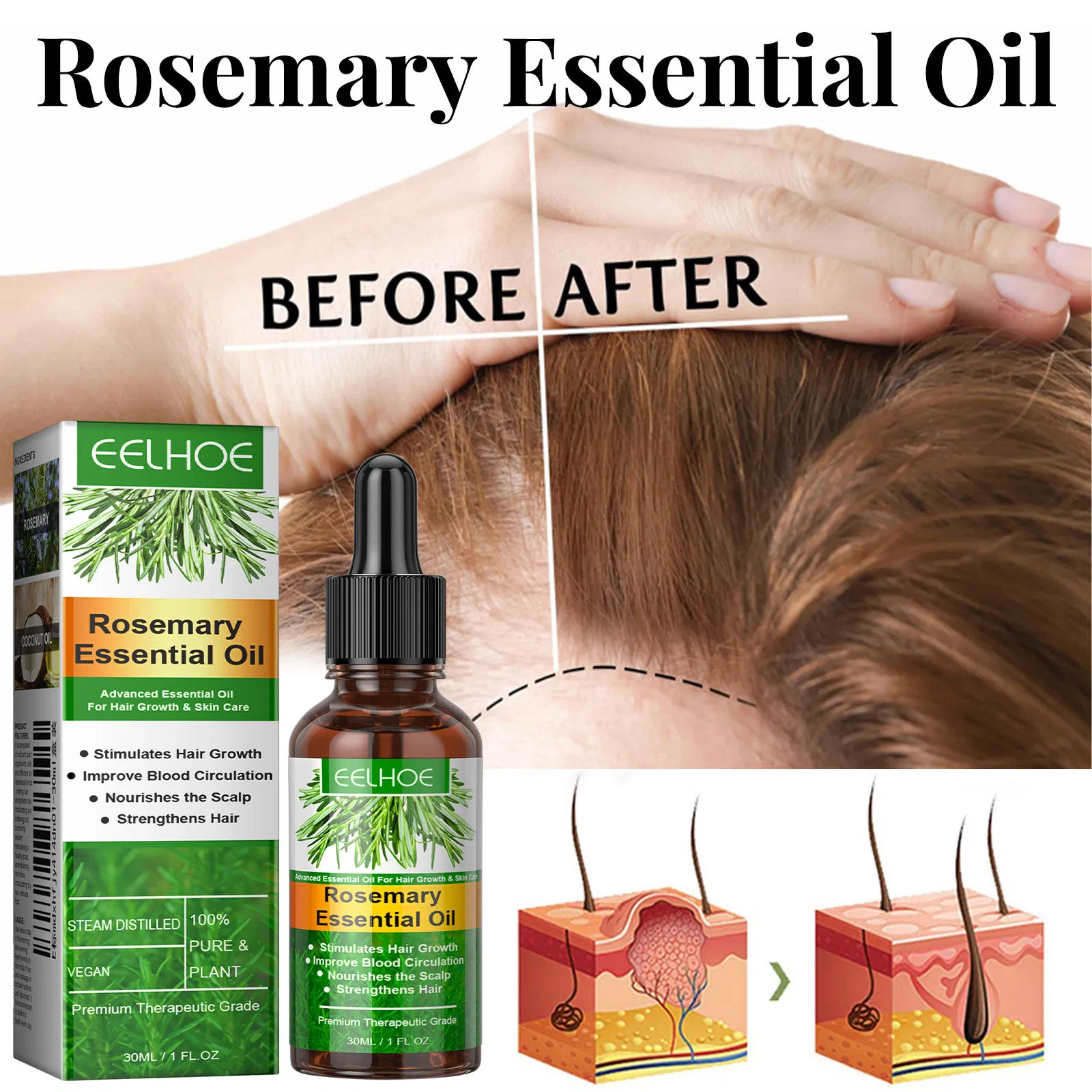 Private Label Natural Herbal Organic Rosemary Fast Hair Growth Oil for African Serum Black Women Product Indian