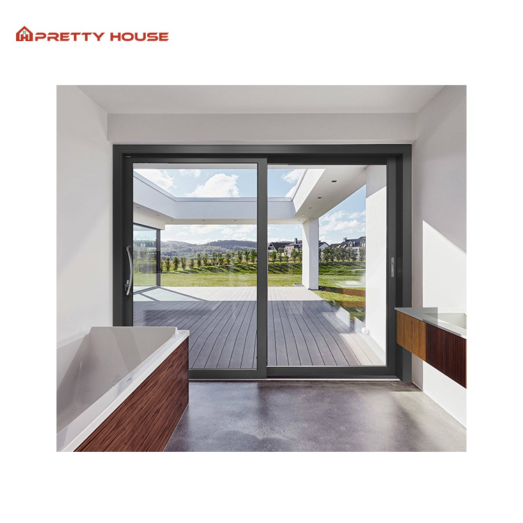 Black Color Patio Door Triple Rail Glass Sliding Door for Home Kitchen