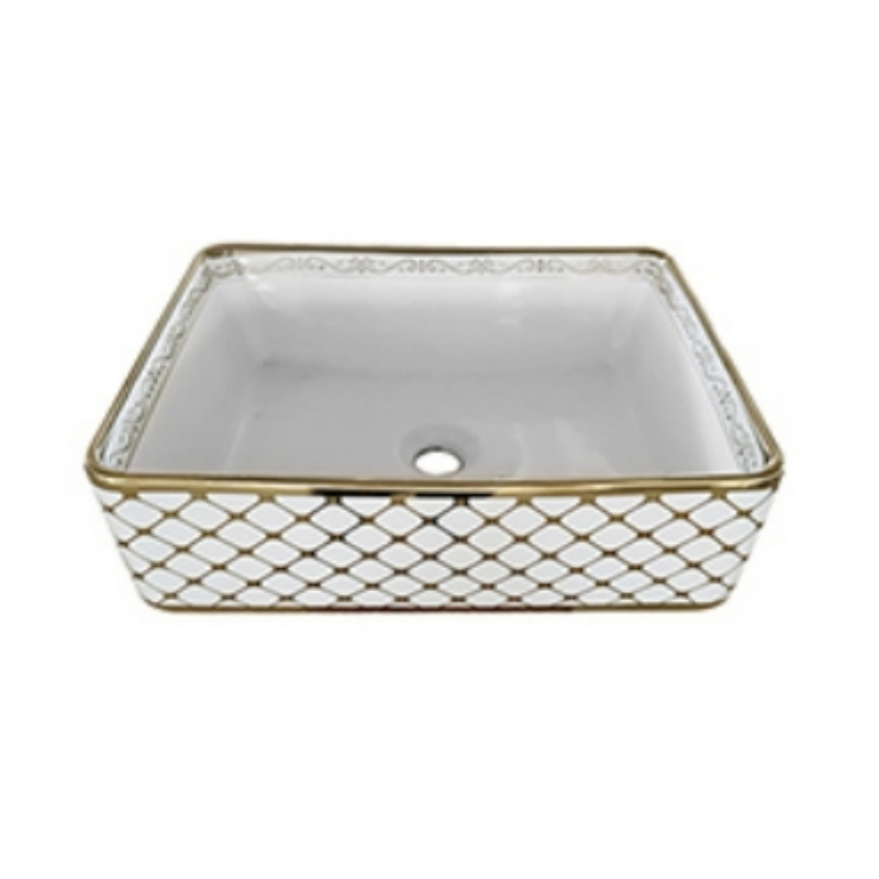 Hot Selling Luxury Bathroom Sink Rectangle Gold Ceramic Basin for Home Hotel
