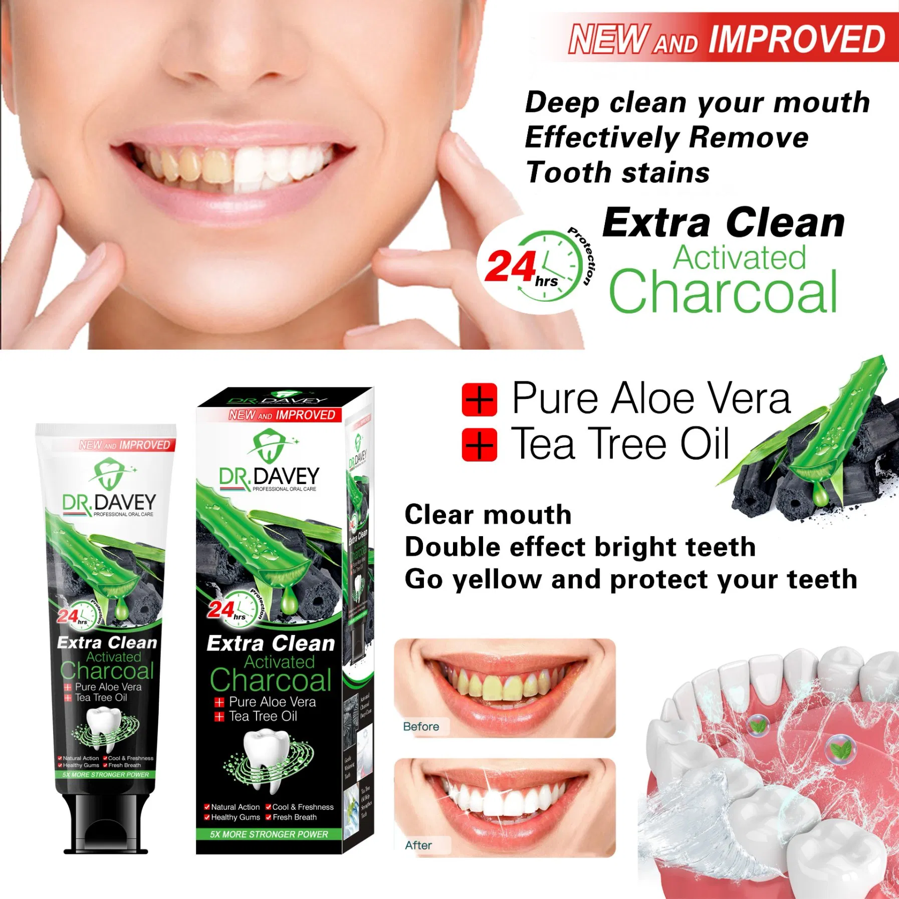 Dr. Davey Extra Clean Healthy Gums, Fresh Breath Activated Charcoal Whitening Toothpaste OEM