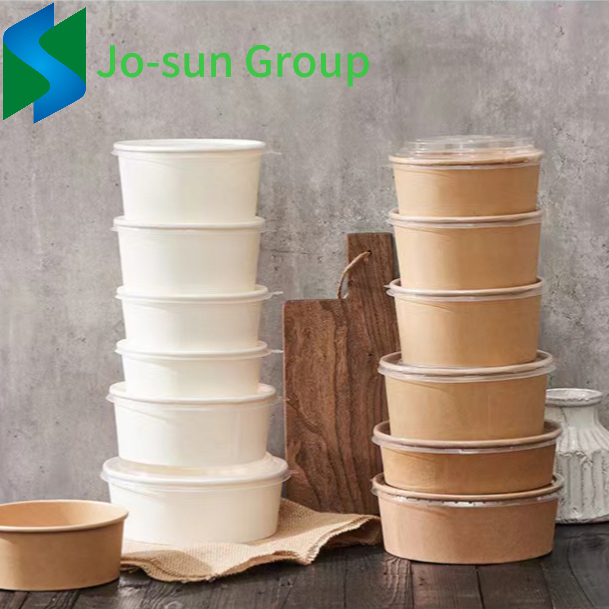 Disposable Eco Friendly Takeaway Kraft Paper Container Bowl with Lid for Food and Ice Cream Salad Packaging