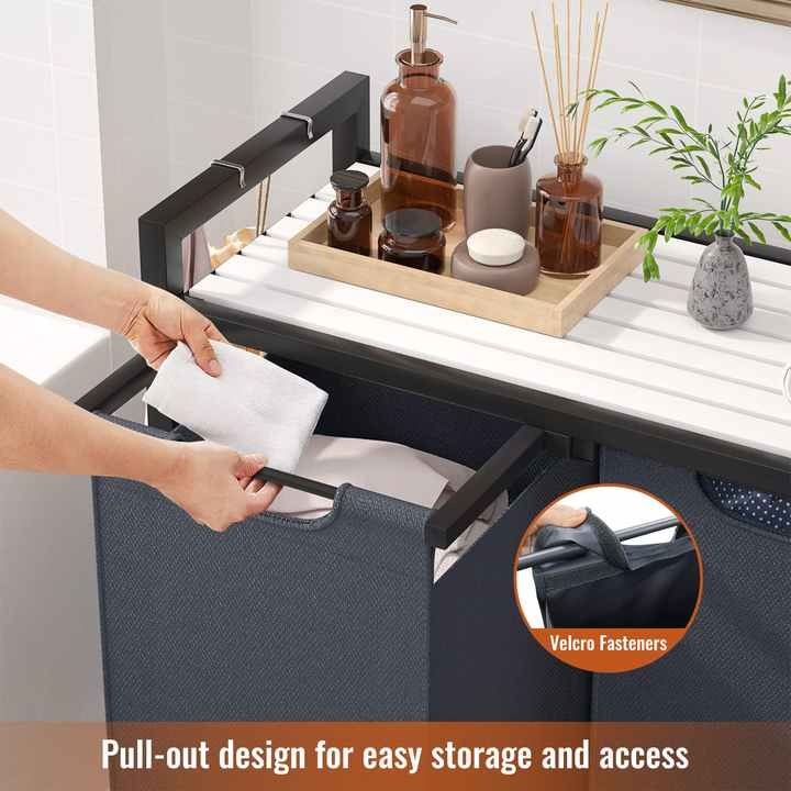 Bamboo Household Modern Creative Black Movable Laundry Basket