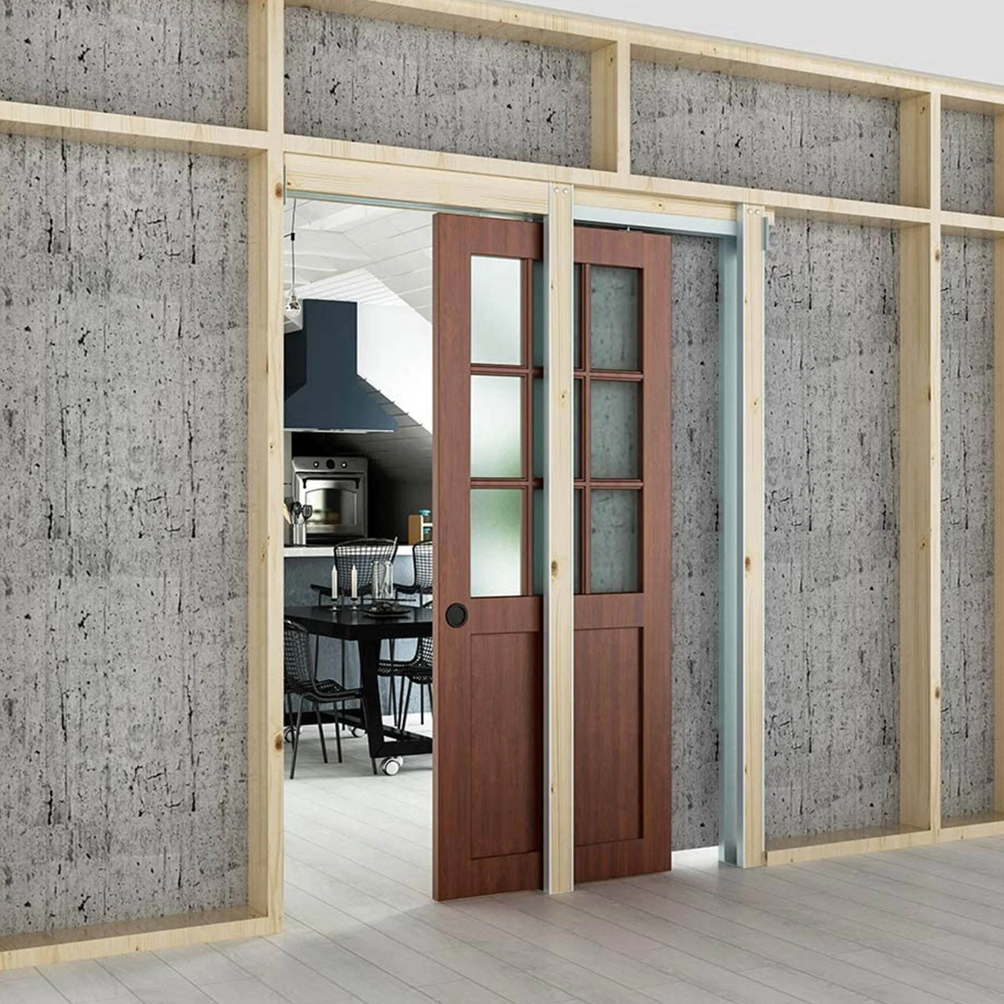 Pocket Door Frame Kit 80" with 3W Ball Bearing Roller