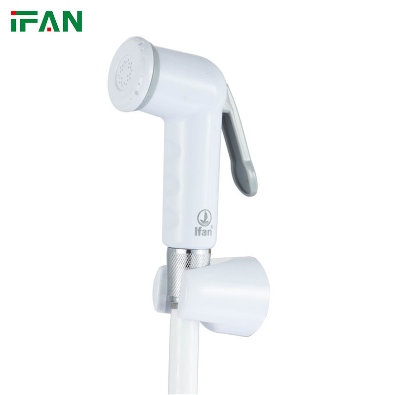 Ifan Top Sale White Plastic Shower Spray with Hose and Wallshelf