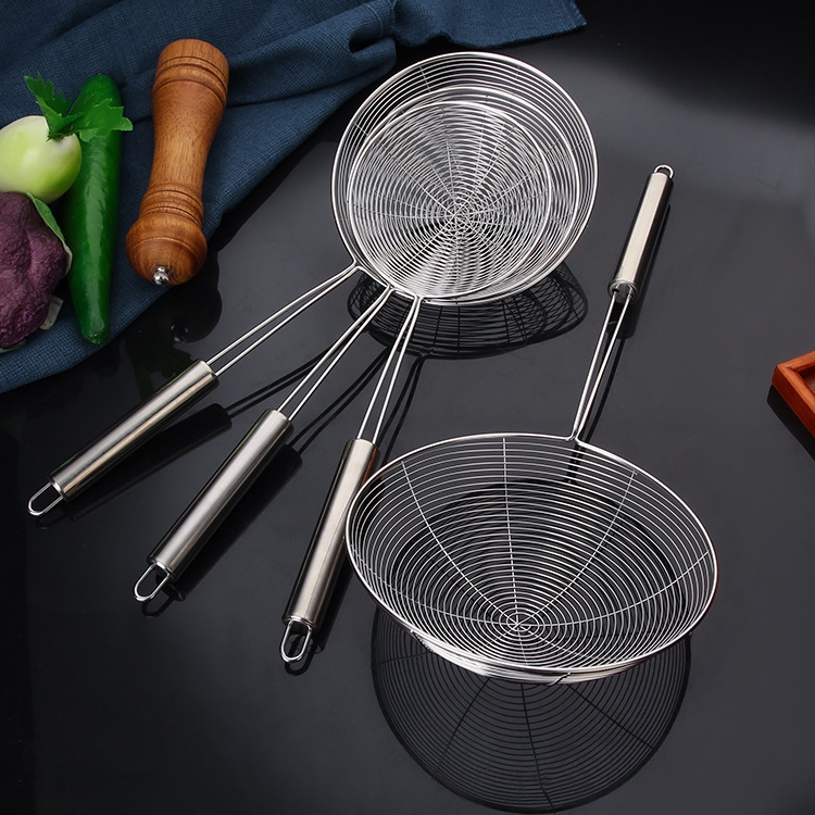 Stainless Steel Home Kitchen Tool Food Strainer Wire Mesh Gold/Rose Gold Fruit Skimmer Spoon Flour Sifter Powder Fry Juice Metal