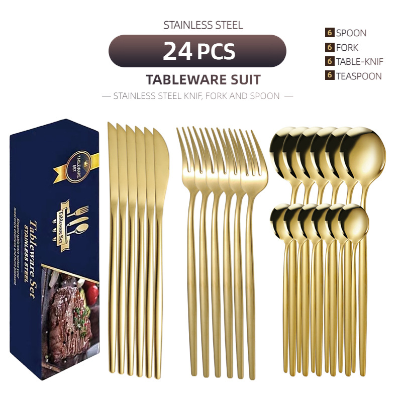 Gold Flatware Set Wedding Stainless Steel Flatware Set for Restaurant Hotel 24 Piece Flatware Set Dinnerware Set Steel Cutlery Set Knife Fork Spoon Flatware Set