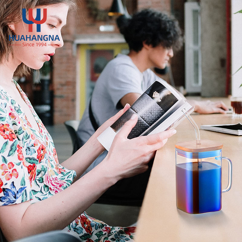 4 Pack Water Drinking Cup Clear Mason Jar 20 Oz High Borosilicate Colored Square Glass