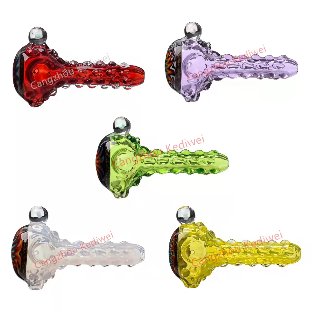 Us Color Wigwag Glass Hand Pipe Spoon Pipe with Encased Opal