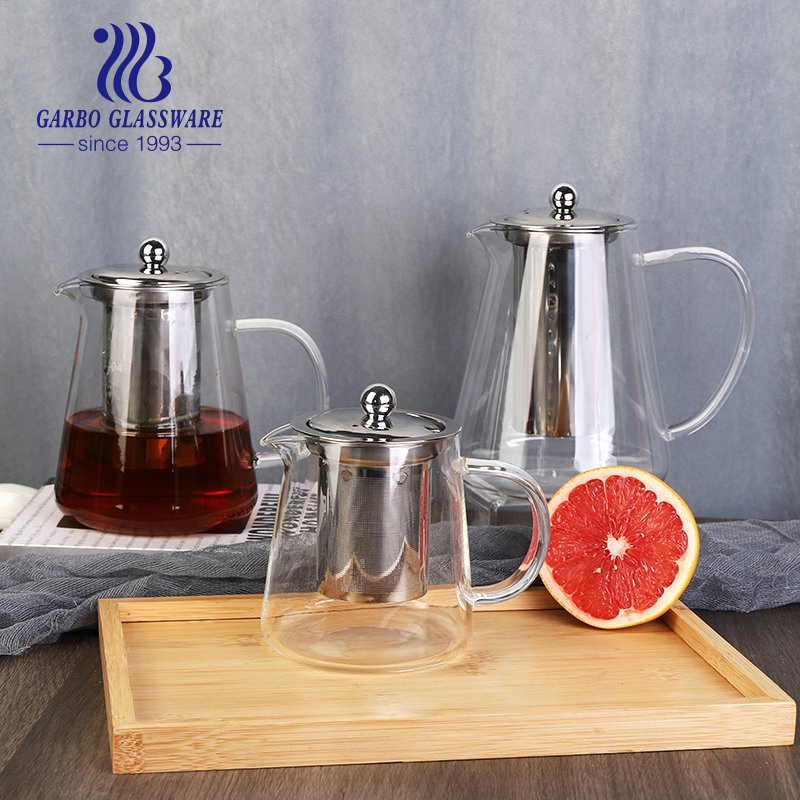1200ml Borosilicate Drinking Kettle Tea Pot with Stainless Steel Lid and Strainer