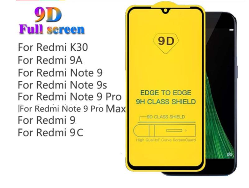 Защитное стекло 9D для Redmi 9, 9A, 9c, Note 9, K30
