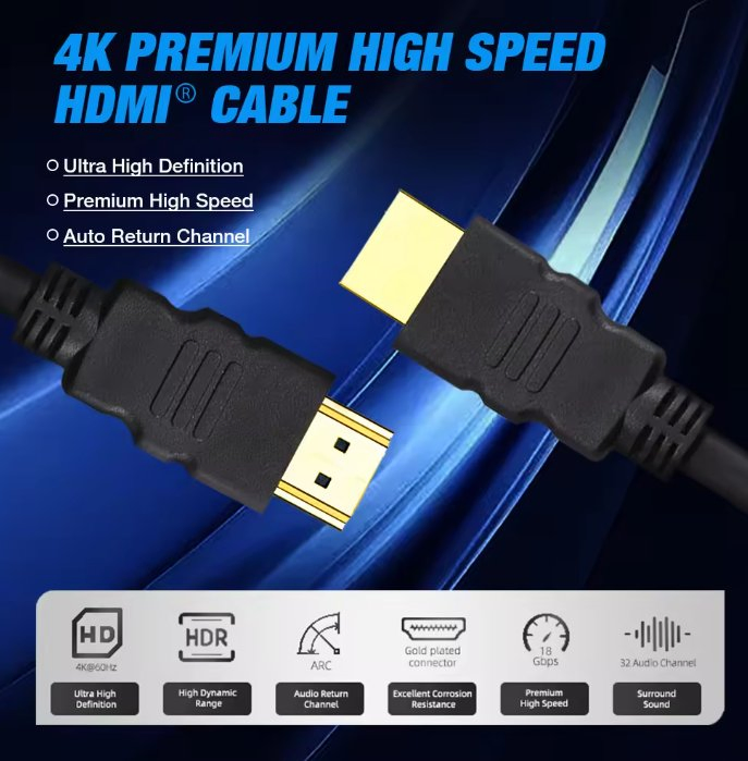 HDMI Cable High Speed Gold Plated HDMI Cords for PC Screen
