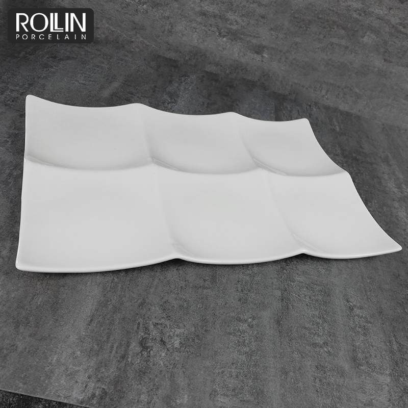 White Porcelain Rectangular Plates Divided Plate