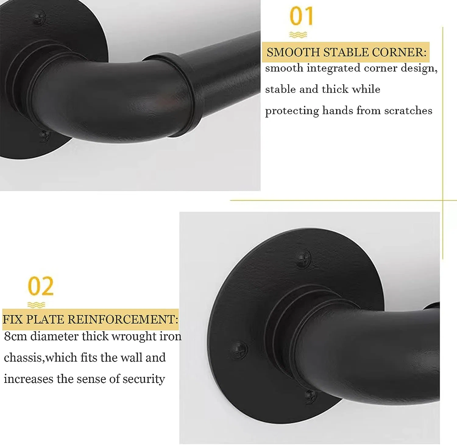 5 FT Metal Staircase Handrail Black Galvanized Industrial Iron Hand Rail for Indoor Outdoor