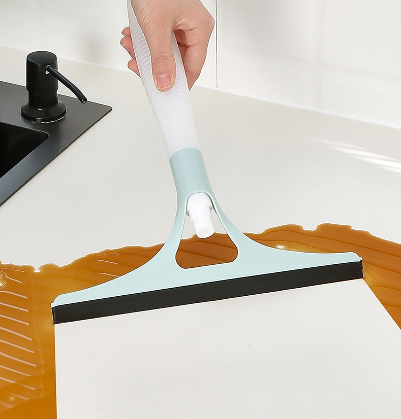 Household Window Cleaner Integrated Water Spray Glass Scraper Built-in Tool with Soft Plastic Squeegee