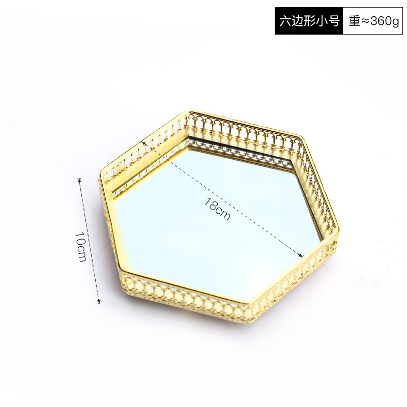 Lightweight Rectangular Glass Mirror Tray Metal Storage Tray Ornament