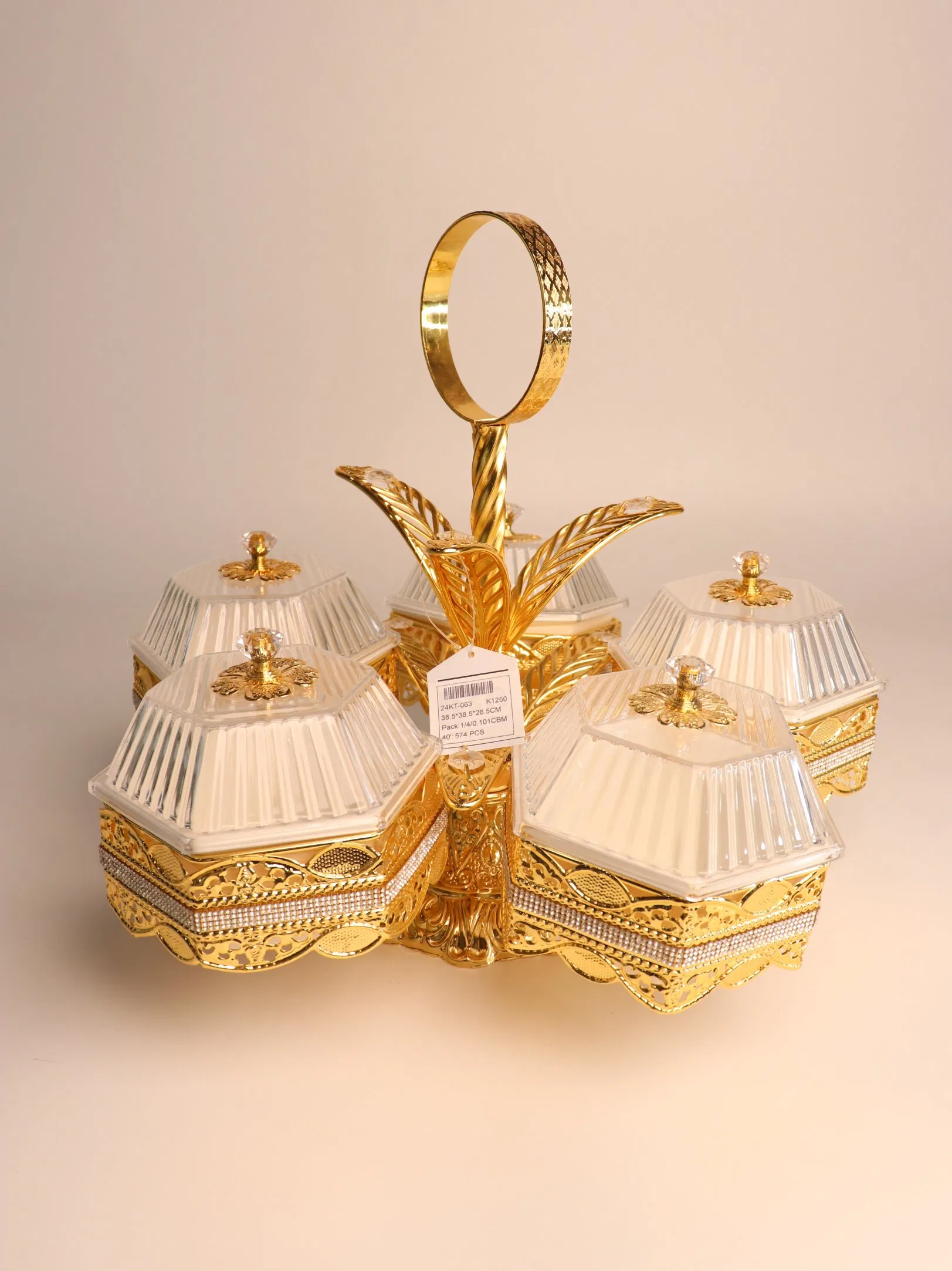 High End Gold-Plated Iron Fruit Tray and 5 Plastic Bowls