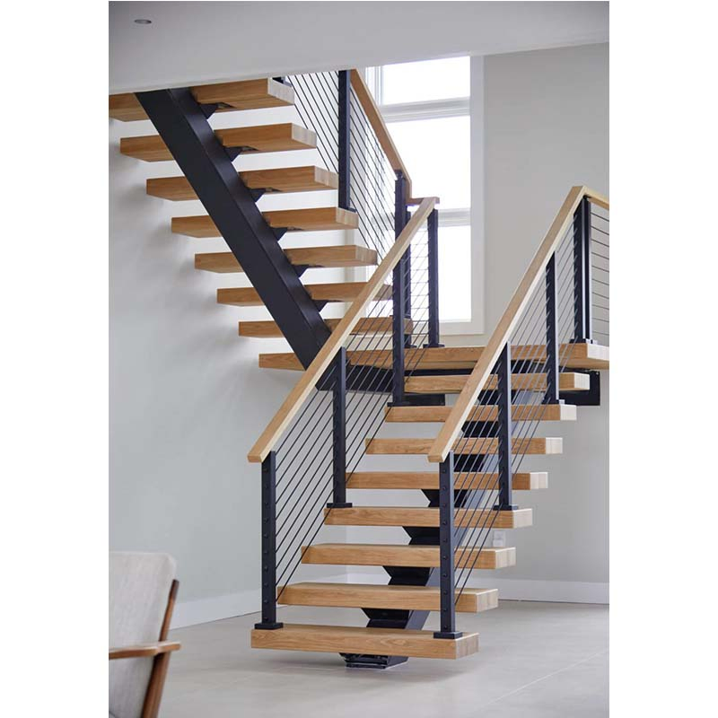 Customized Villa Straight Mono Stringer Wood Steel Staircase Interior Stair