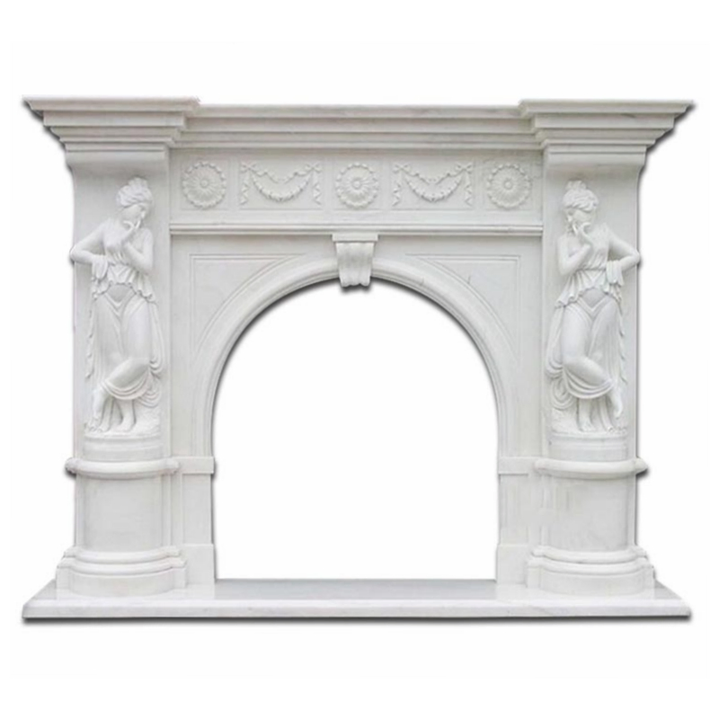 Guangxi White Natural Marble Fireplace with Relief of Branches