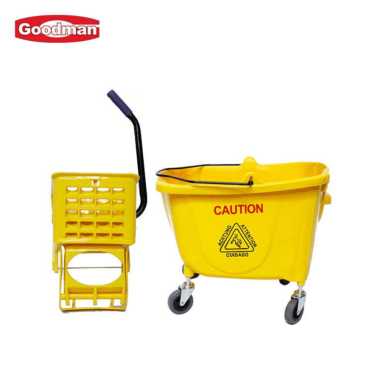 Commercial Restaurant Cleaning Tool Customized Color Logo 36L (38Qt) Side Press Yellow Plastic PP Floor Cleaning Mop Bucket with Wringer on Wheels