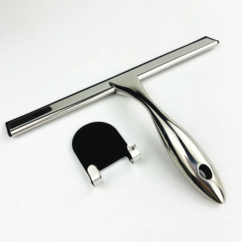 Stainless Steel Shower Squeegee for Glass Doors with 2 Adhesive Hooks Wyz26440