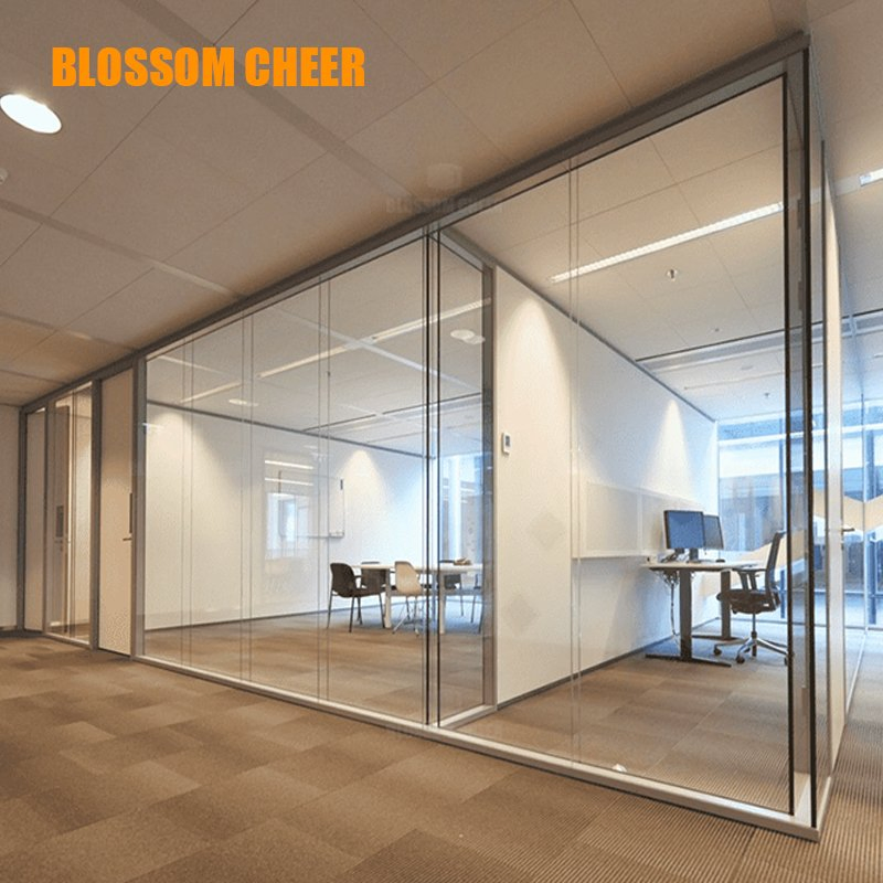 Glass Wall Aluminium Channel System Aluminum Frame Minimalist Panoramic Single Office Partition