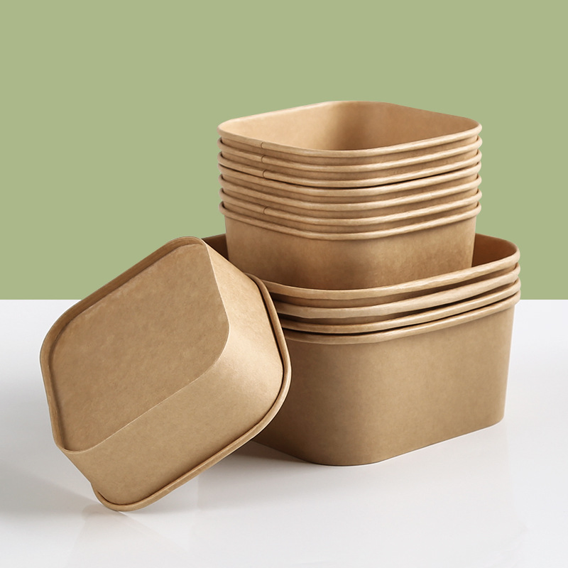 Disposable Recycle Food Grade Container Packaging Brown Paper Fast Food Take Away Takeaway Kraft Paper Food Lunch Box