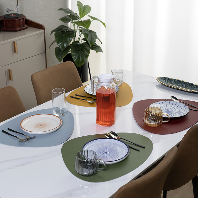 Table Wipeable Washable Droplet Irregular Faux Leather PVC Placemats Heat Resistant