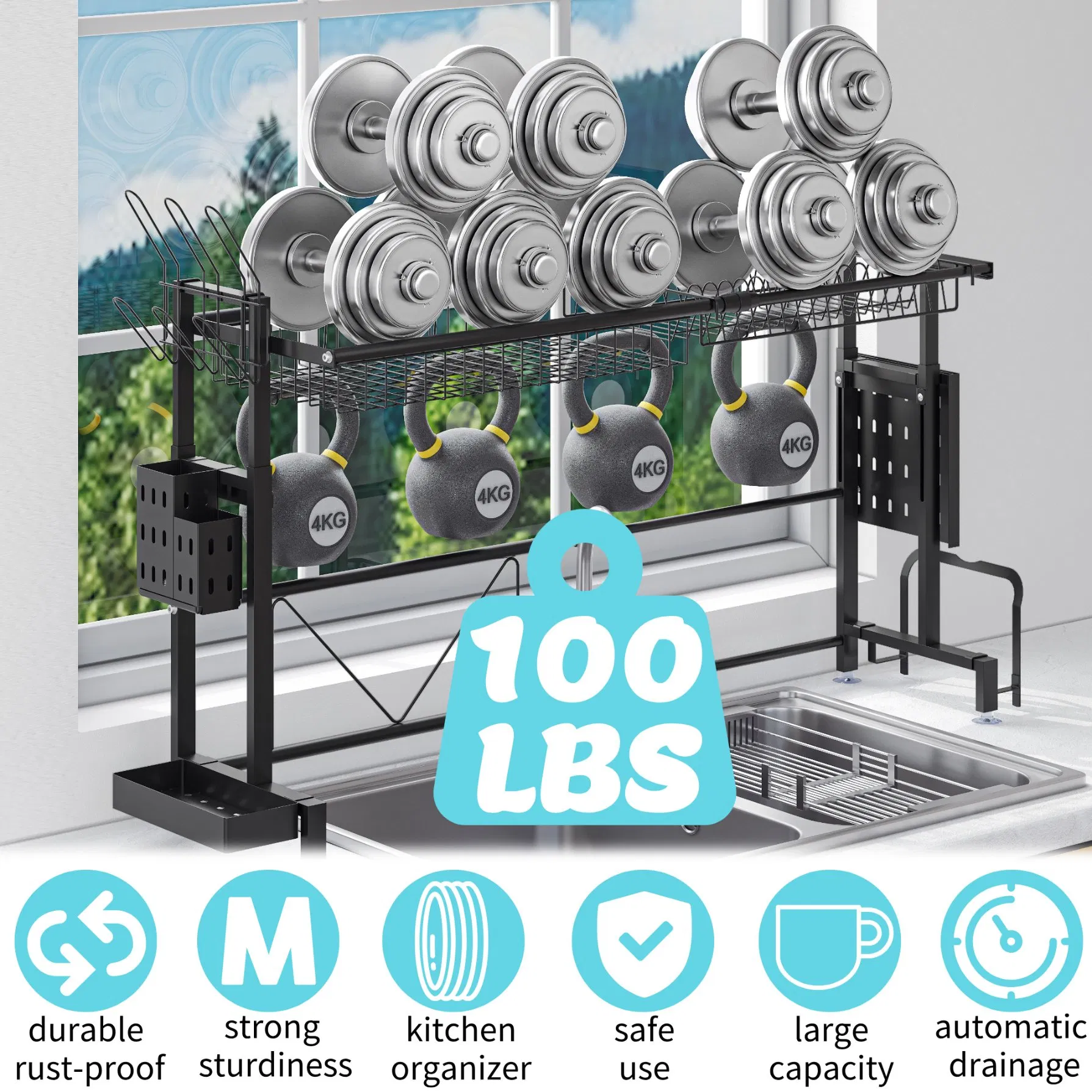 Сушилка для посуды над раковиной с держателем для столовых приборов