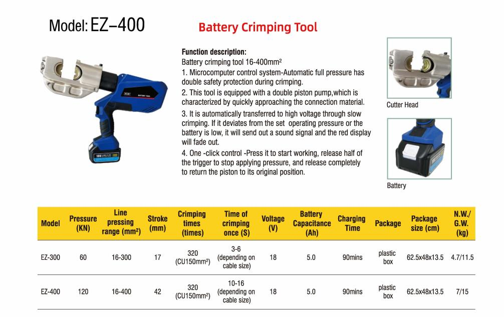 Ez Series 16-400 Battery Crimping Tool Cable Crimping Tool Wire Crimping Tool