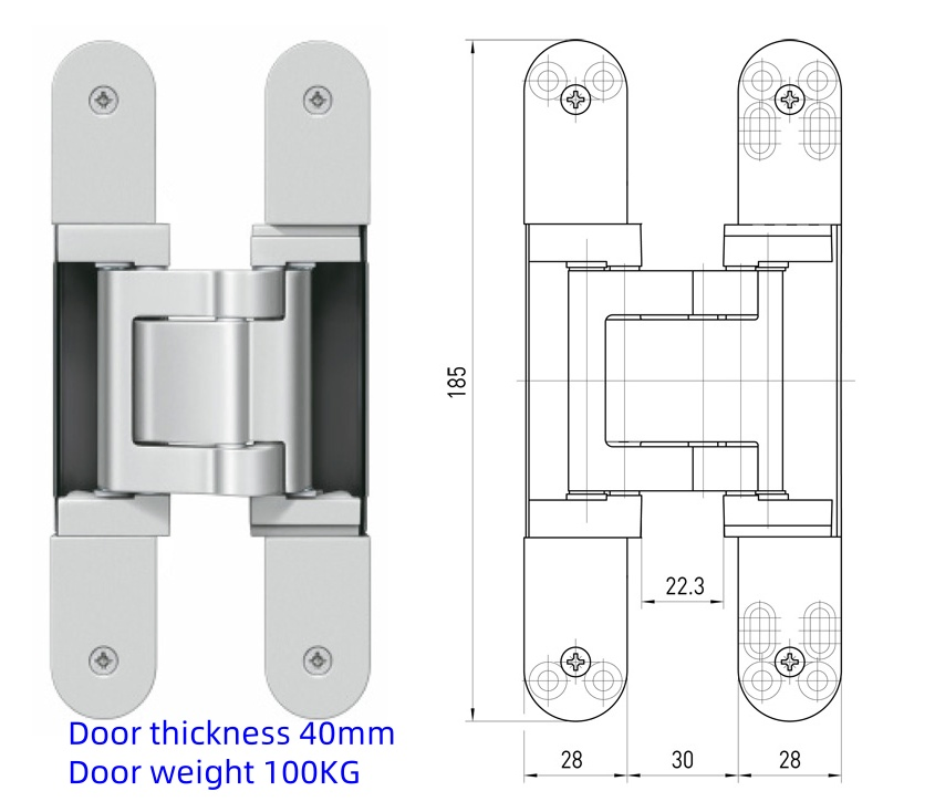Heavy Duty 100kg off-Axis Panel Hinge 3D Invisibleconcealed Adjustable Zinc Alloy Hidden Hinge for Decoration Wainscot Board Wooden Laminate Swing Door