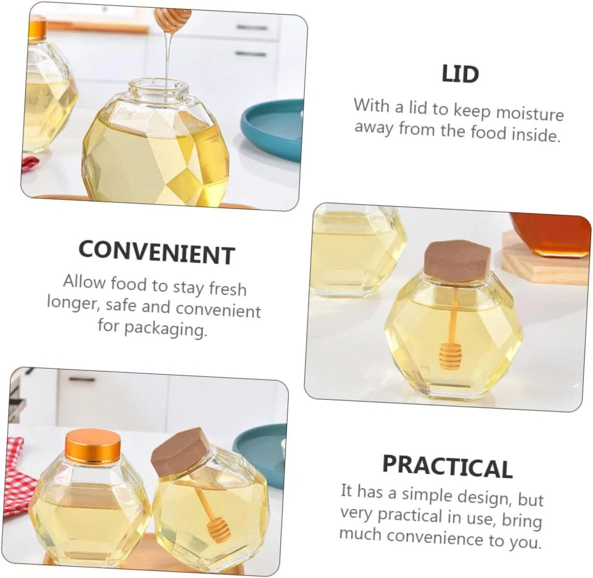 Банка для меда с деревянной ложкой и пробковой крышкой