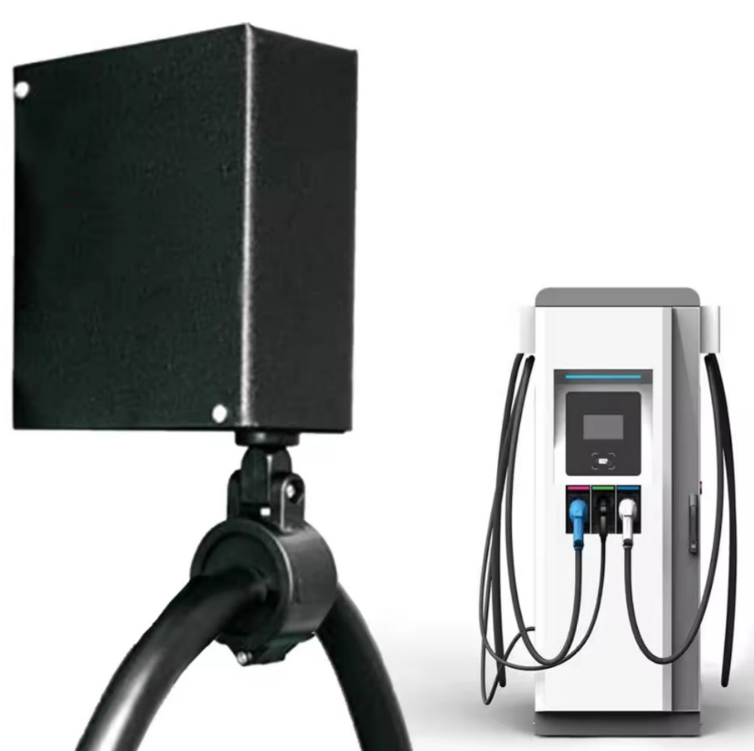 Spring Loaded Cord Retractor with Auto Stop Ratchet Lock for EV Charger and Fuel Hose Cable Management