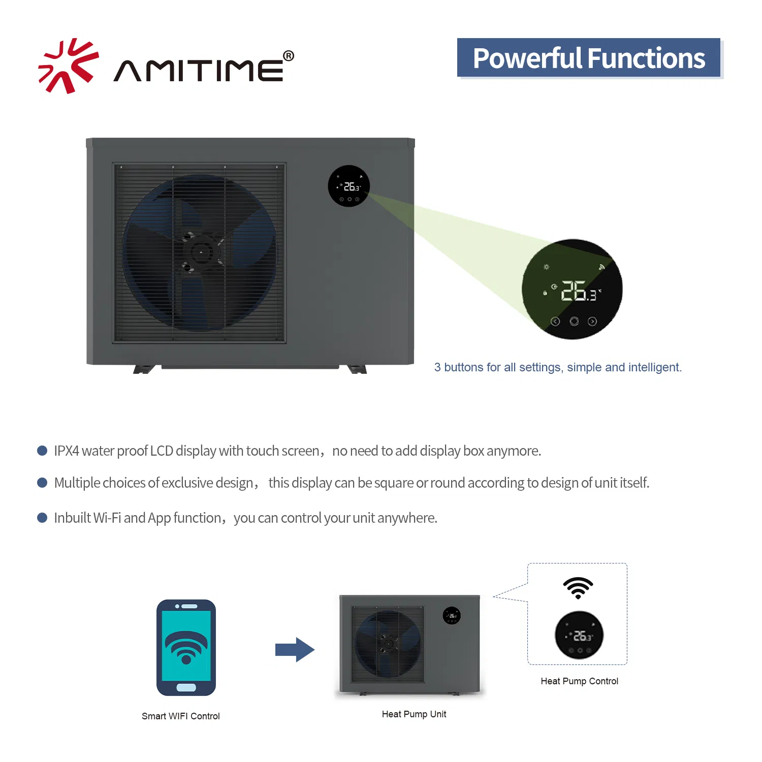 DC Inverter -7~43 Amitime Carton Box air to water heat pump
